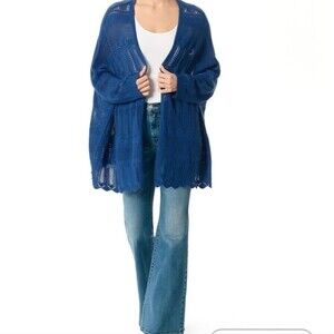 New Jessica Simpson Blue Boho Long Cardigan L XL